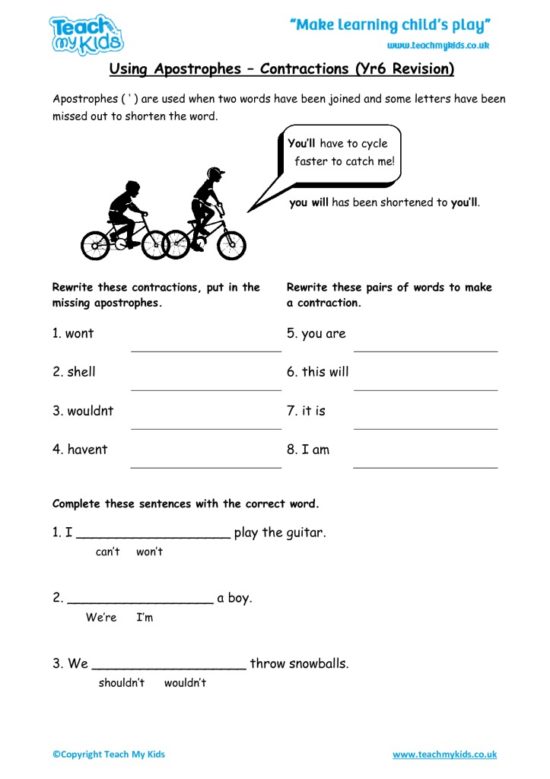 Apostrophe Possession And Contraction Worksheet
